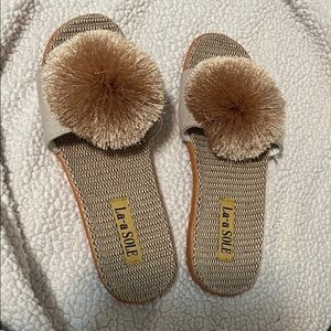 Tan Pom-Pom Sandals